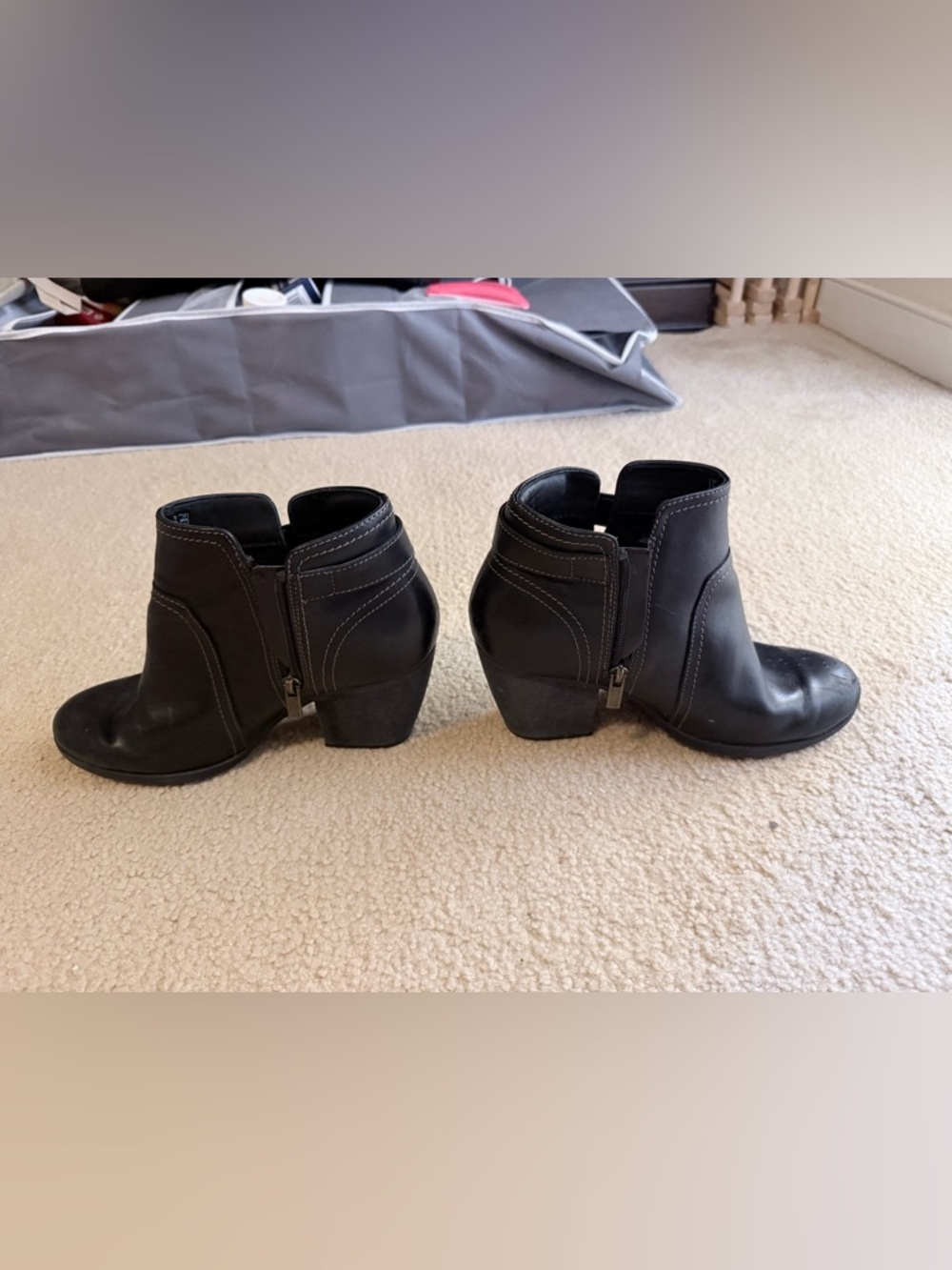Clarks Black Leather Ankle Booties with Low Block Heel - Picture 3 of 5